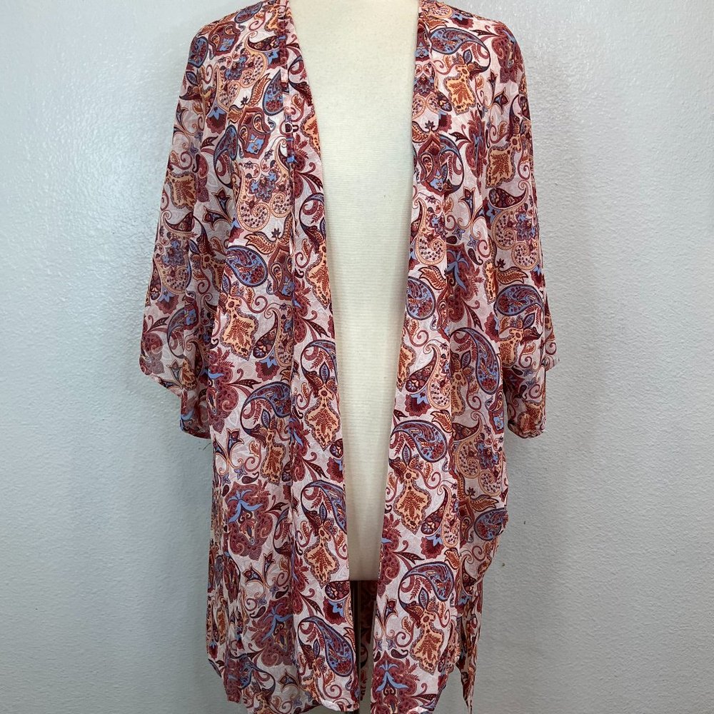 NWT LuLaRoe Daphne Kimono Paisley Floral Print Sheer Multicolor Size L